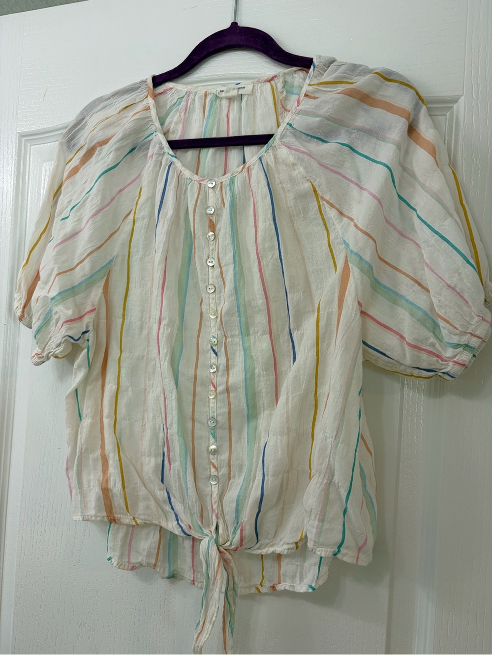 Lightweight White Striped Tie-Front Blouse